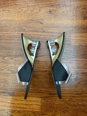 Y2K Apostrophe Black Slip-On Mules with Clear Bow Accent size 8.5
